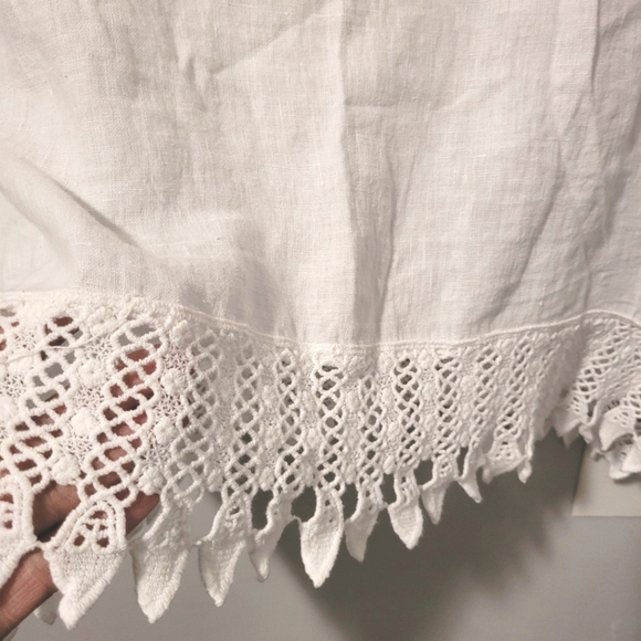 Lungo L'Arno Women's 1X plus White Linen tunic Top eyelet Lace Hem lagenlook - Picture 4 of 12